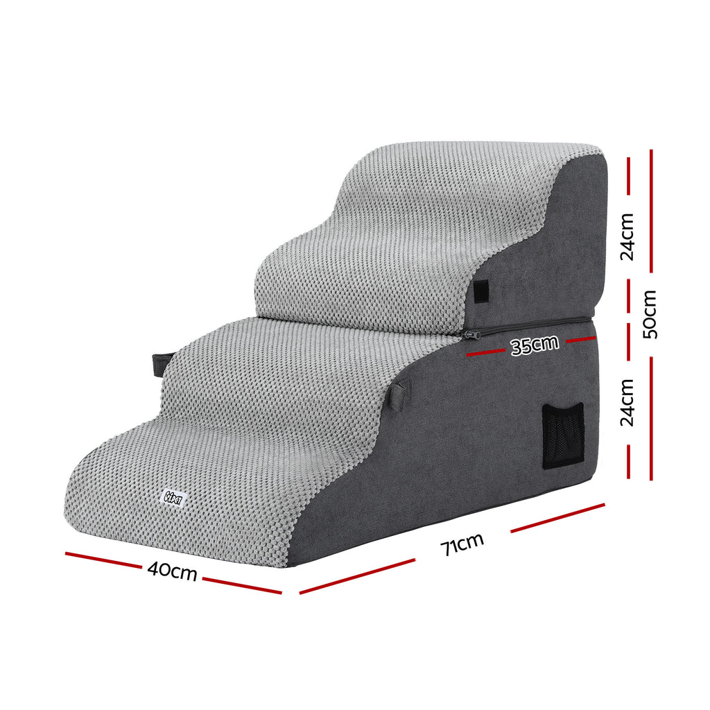i.Pet Dog Stairs and Bed 2-in-1 Sofa Car Foam Non-Slip Washable Pet Stairs Indoor Grey
