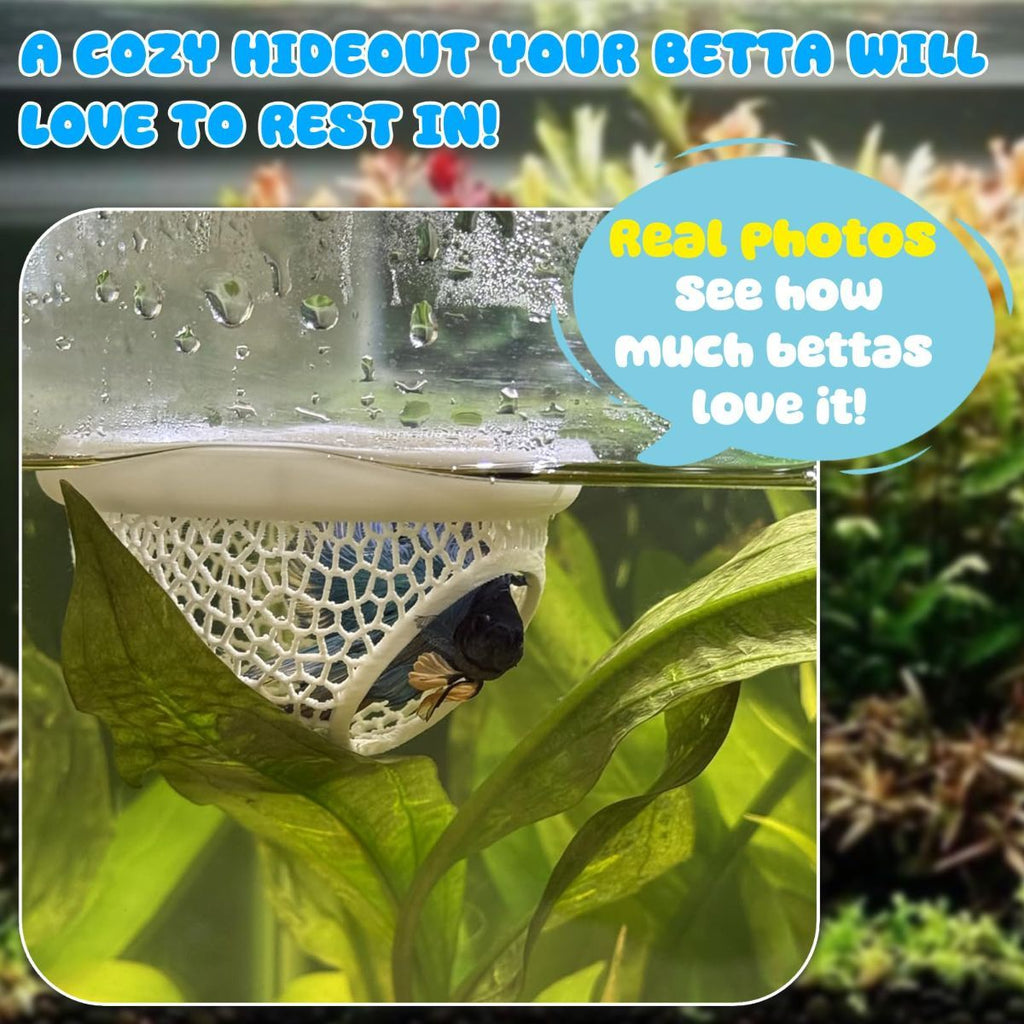 Floating Betta Hide & Shrimp Cave – 3D Printed Aquarium Hammock, Feeder & Rest Spot – Floating Betta Log & Cave Decor for Nano Tanks, Corydoras, Shrimp & Small Fish – Safe PLA, Patent Pending - Beige - Size S
