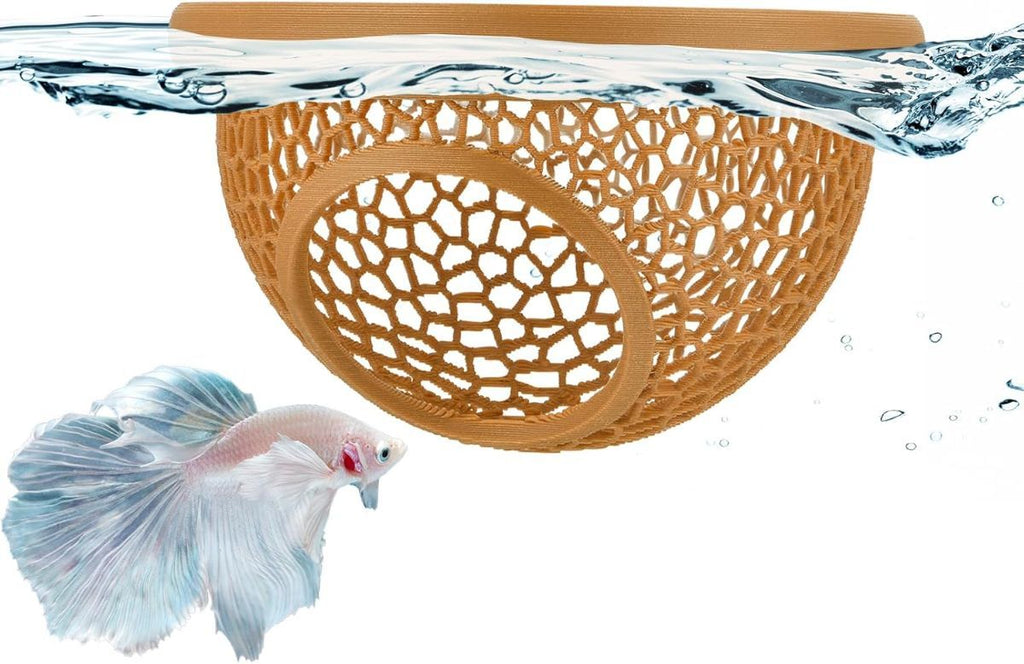 Floating Betta Hide & Shrimp Cave – 3D Printed Aquarium Hammock, Feeder & Rest Spot – Floating Betta Log & Cave Decor for Nano Tanks, Corydoras, Shrimp & Small Fish – Safe PLA, Patent Pending - Beige - Size S