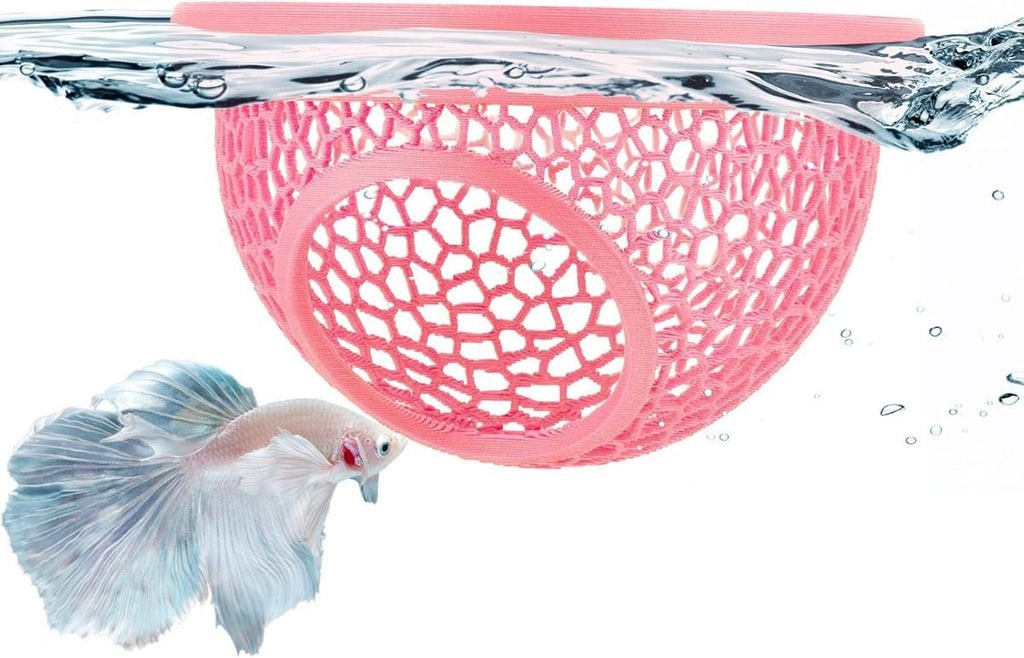 Floating Betta Hide & Shrimp Cave – 3D Printed Aquarium Hammock, Feeder & Rest Spot – Floating Betta Log & Cave Decor for Nano Tanks, Corydoras, Shrimp & Small Fish – Safe PLA, Patent Pending - Beige - Size S