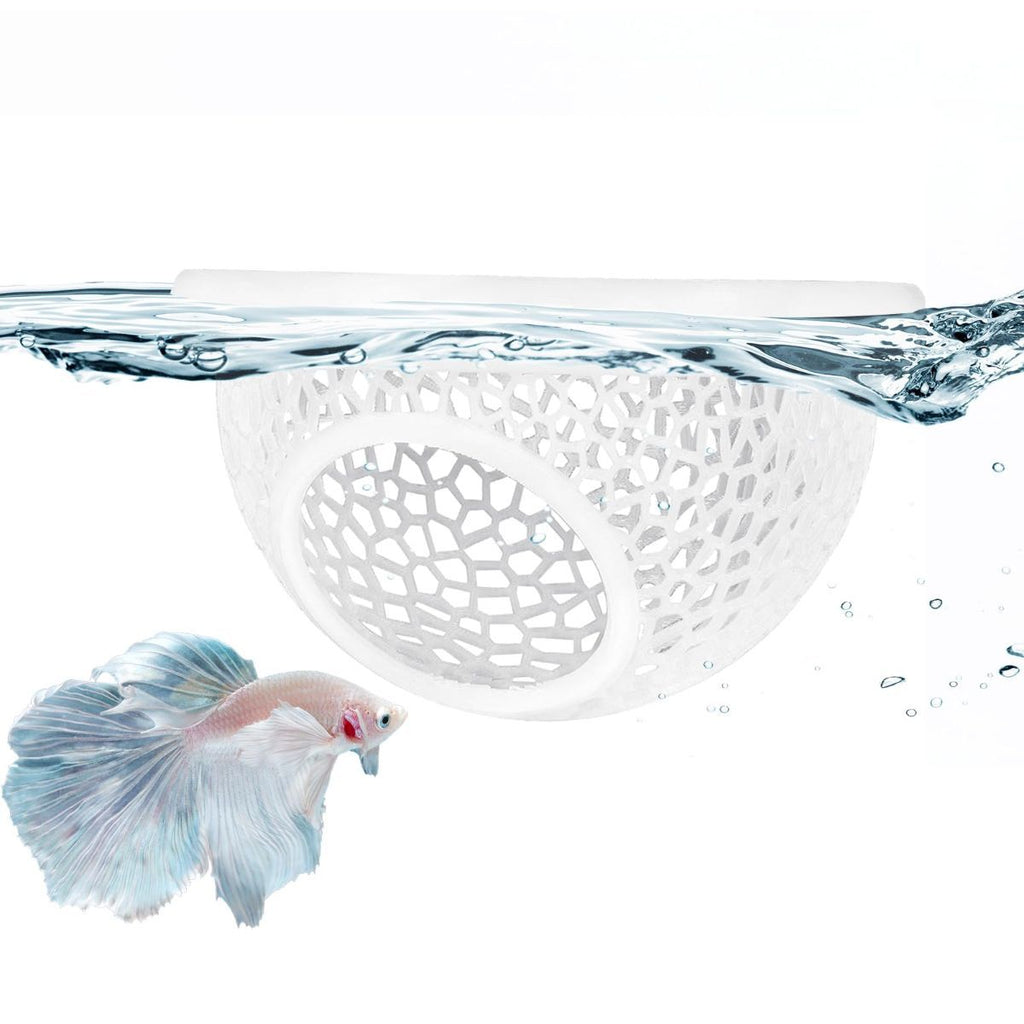 Floating Betta Hide & Shrimp Cave – 3D Printed Aquarium Hammock, Feeder & Rest Spot – Floating Betta Log & Cave Decor for Nano Tanks, Corydoras, Shrimp & Small Fish – Safe PLA, Patent Pending - Blue - Size S