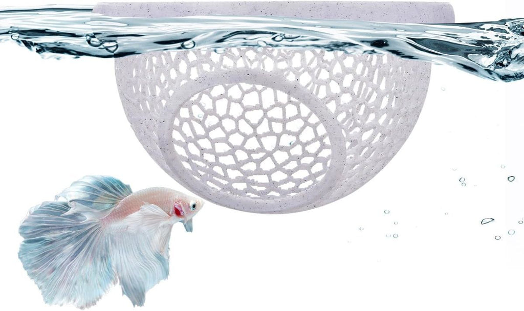 Floating Betta Hide & Shrimp Cave – 3D Printed Aquarium Hammock, Feeder & Rest Spot – Floating Betta Log & Cave Decor for Nano Tanks, Corydoras, Shrimp & Small Fish – Safe PLA, Patent Pending - Blue - Size S