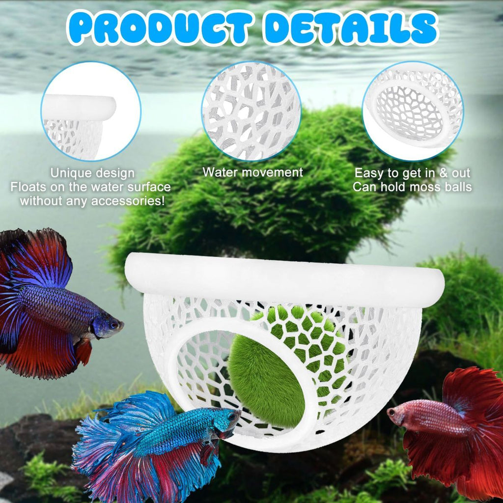 Floating Betta Hide & Shrimp Cave – 3D Printed Aquarium Hammock, Feeder & Rest Spot – Floating Betta Log & Cave Decor for Nano Tanks, Corydoras, Shrimp & Small Fish – Safe PLA, Patent Pending - White - Size S