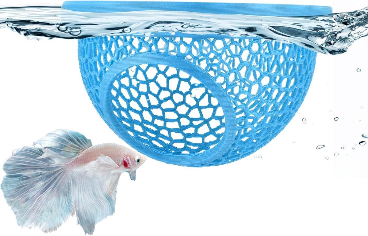 Floating Betta Hide & Shrimp Cave – 3D Printed Aquarium Hammock, Feeder & Rest Spot – Floating Betta Log & Cave Decor for Nano Tanks, Corydoras, Shrimp & Small Fish – Safe PLA, Patent Pending - Yellow - Size S