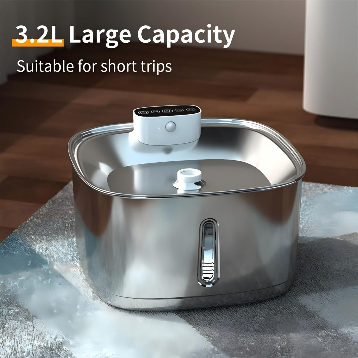 Stainless Steel Cat Water Fountain - 108oz/3.2L Pet Water Fountain Cordless with Motion Sensor, 4 Replacement Filters, Ultra-Quiet Auto Dog Water Dispenser Battery Powered - Silver - Size 19cm