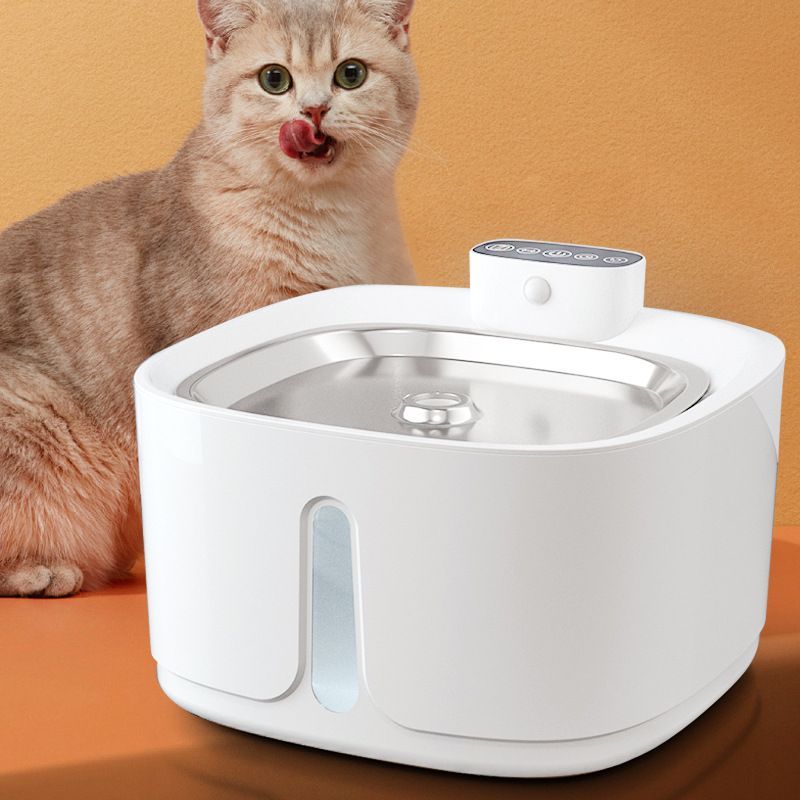 Stainless steel and Plastic Cat Water Fountain - 108oz/3.2L Pet Water Fountain Cordless with Motion Sensor, 4 Replacement Filters, Ultra-Quiet Auto Dog Water Dispenser Battery Powered - Silver-White - Size 19cm
