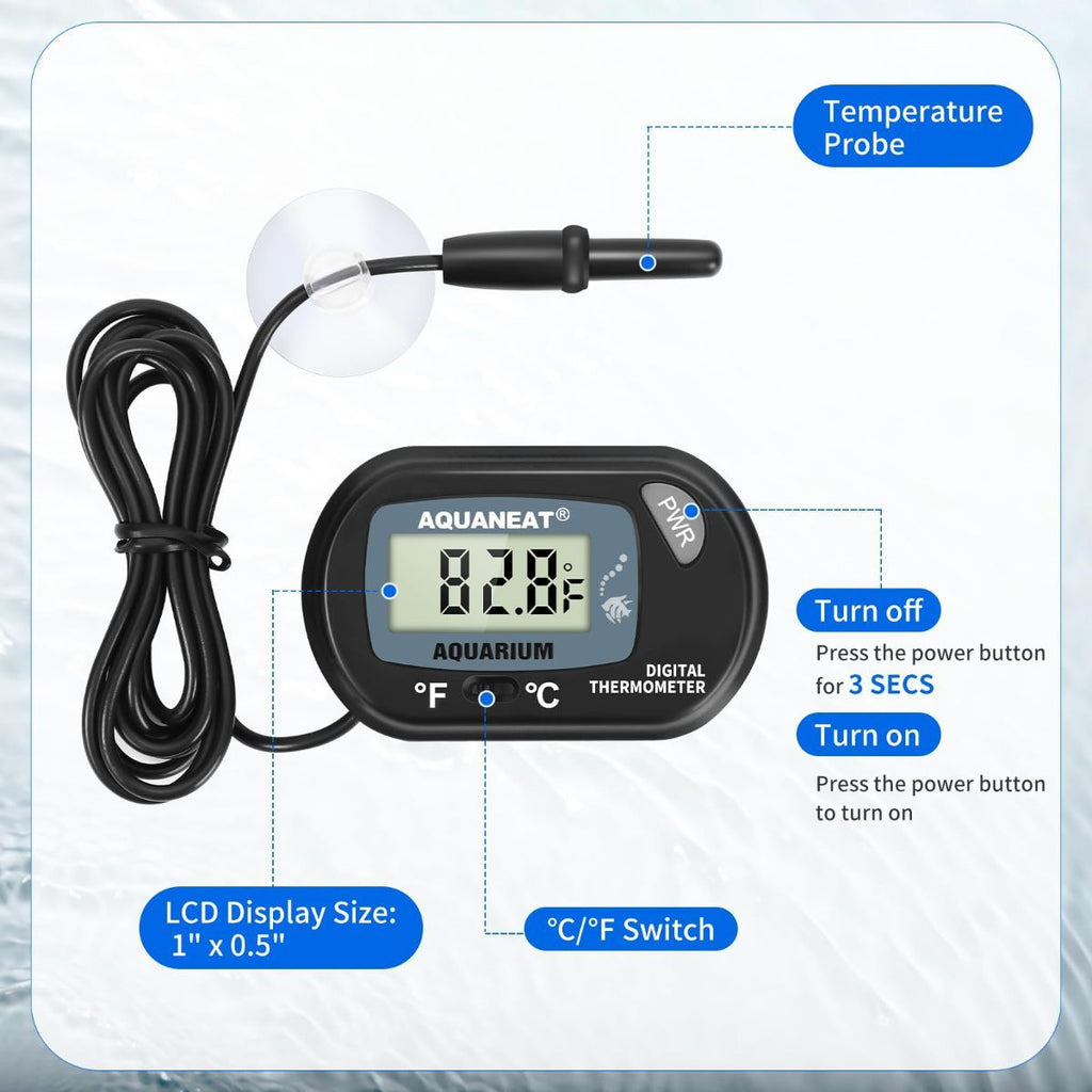 Aquarium Thermometer, Fish Tank Thermometer, Digital Temperature Test, with Large LCD Display (1 Pack)