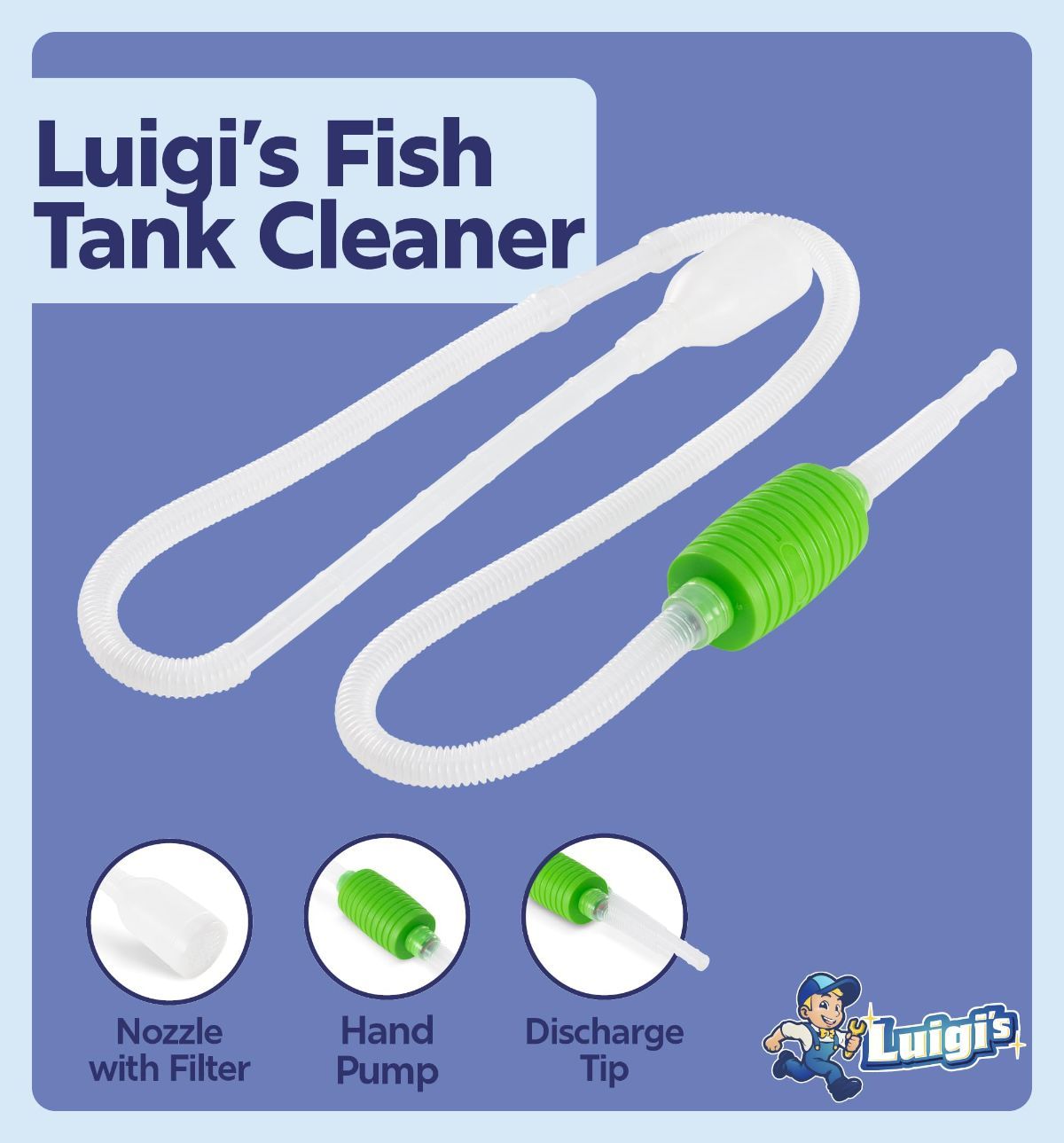 Fish Tank Cleaner - Turtle Tank Accessories - Gravel Vacuum for Aquarium - Hand Siphon Hose to Remove and Change Water or Sand in Minutes - Aquarium Cleaning Tools