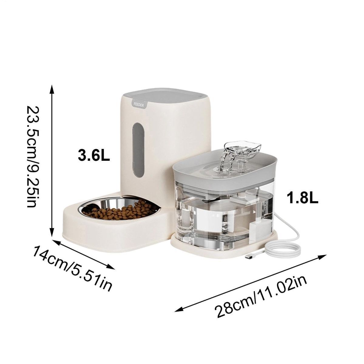 Automatic Cat Feeder and Water 2-in-1 Pet Automatic Fountain Food Bowl Spill-Proof Cat Waterer for Indoor Outdoor Home Vacation Balcony Living Room Bedroom - Yellow - Size Feeder and Waterer