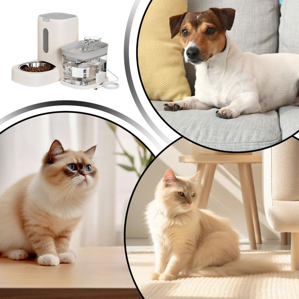 Automatic Cat Feeder and Water 2-in-1 Pet Automatic Fountain Food Bowl Spill-Proof Cat Waterer for Indoor Outdoor Home Vacation Balcony Living Room Bedroom - Yellow - Size Feeder and Waterer