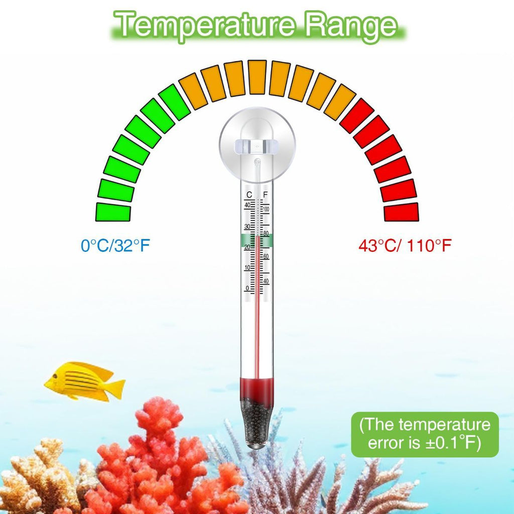 2 Pcs Floating Aquarium Thermometers, Floating Glass Aquarium Thermometer with Suction Cup, Mercury Free Large Standing Thermometer for Freshwater and Saltwater Fish