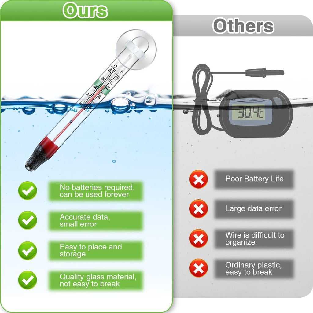 2 Pcs Floating Aquarium Thermometers, Floating Glass Aquarium Thermometer with Suction Cup, Mercury Free Large Standing Thermometer for Freshwater and Saltwater Fish