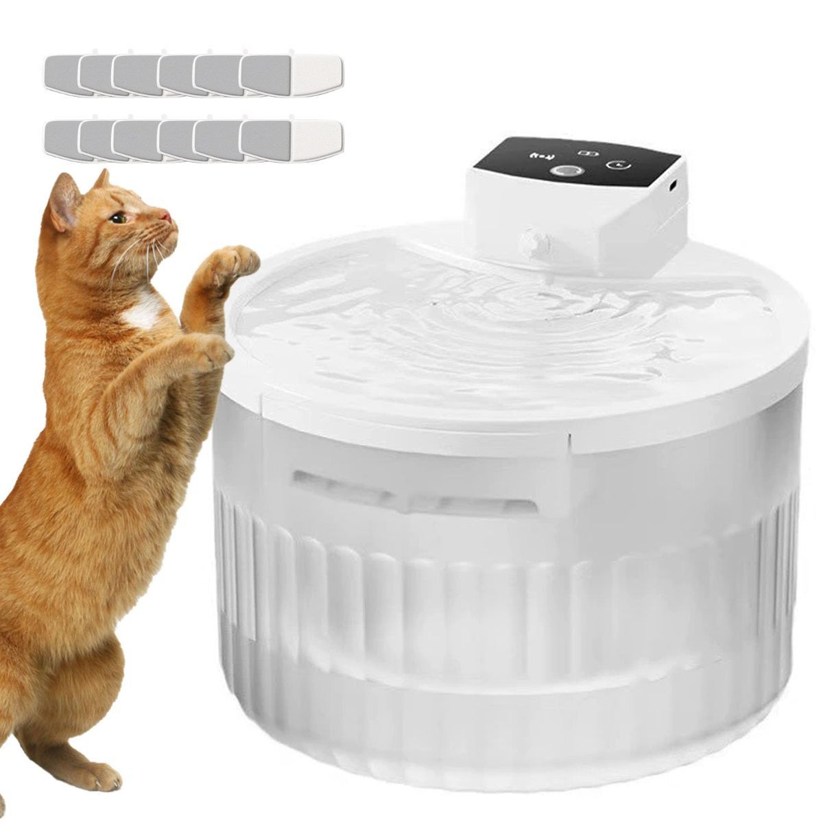 Wireless Cat Water Fountain for Drinking, 5000Mah Battery Powered Pet Water Fountain with Motion Sensor, 12 Filtersand Super Silent Pump for Cats and Dogs - White - Size 19.5*16.5cm