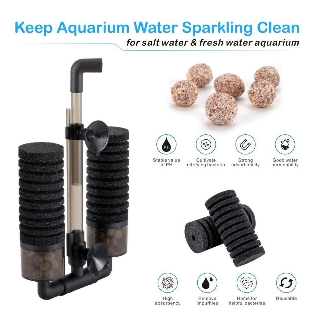 Aquarium Double Sponge Filter, Comes with 2 Spare Sponges - Black - Size M