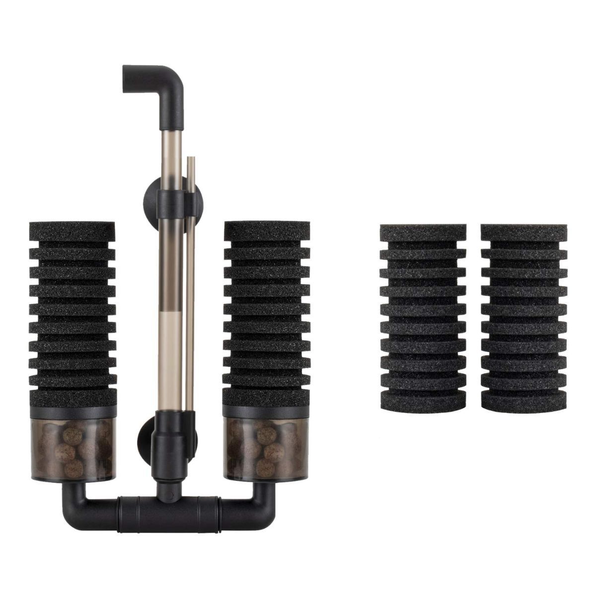 Aquarium Double Sponge Filter, Comes with 2 Spare Sponges - Black - Size S