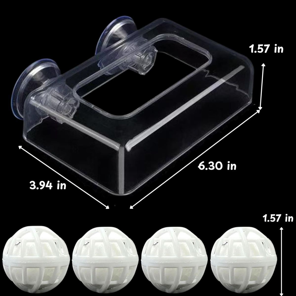 Fish Feeding Box Ring for Turtle with Filter Ball Set, Fish Feeder Ring and Nitrifying Ball, Betta Feeding Floating, Turtle Enrichment Toys, Floating Betta Food Holder (Clear，2Pcs） - Clear - Size M