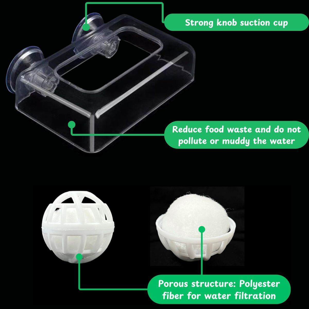 Fish Feeding Box Ring for Turtle with Filter Ball Set, Fish Feeder Ring and Nitrifying Ball, Betta Feeding Floating, Turtle Enrichment Toys, Floating Betta Food Holder (Clear，2Pcs） - Clear - Size S
