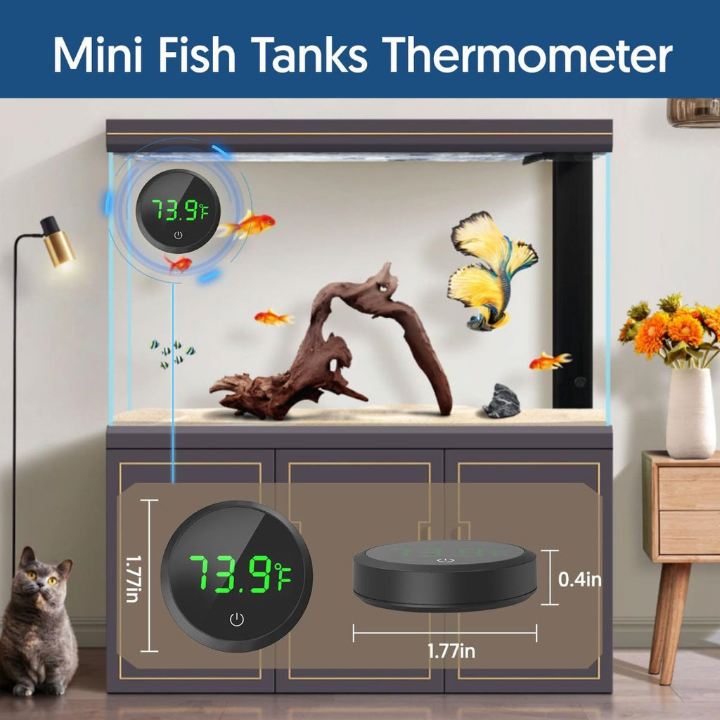 Fish Tank Thermometer Aquarium Thermometer Wireless Touch Stick Digital Aquarium Thermometer LED Display ±1°F for Monitoring The Fish Tank Aquarium Temperature Accessories - Black - Size 1.77in