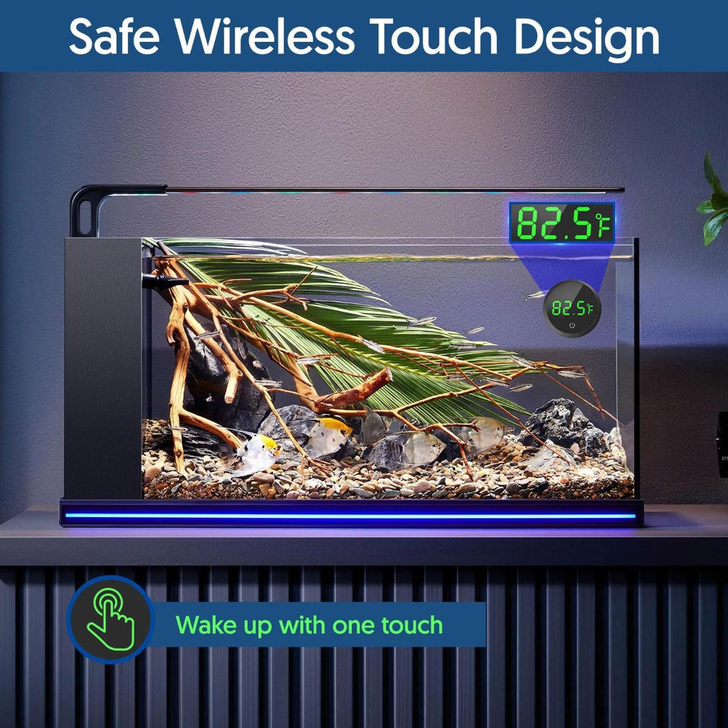 Fish Tank Thermometer Aquarium Thermometer Wireless Touch Stick Digital Aquarium Thermometer LED Display ±1°F for Monitoring The Fish Tank Aquarium Temperature Accessories - Black - Size 1.77in