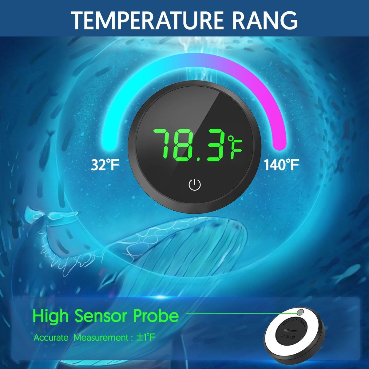 Fish Tank Thermometer Aquarium Thermometer Wireless Touch Stick Digital Aquarium Thermometer LED Display ±1°F for Monitoring The Fish Tank Aquarium Temperature Accessories - White - Size 1.77in