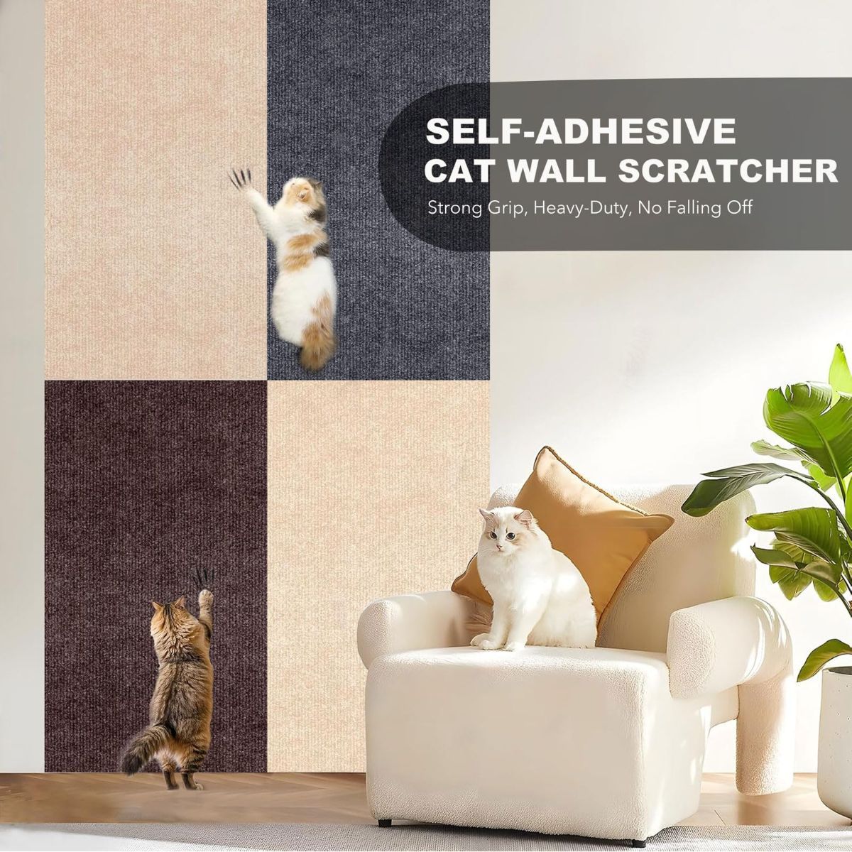 196.8"X15.8" Self-Adhesive Cat Scratching Mat - Durable Couch Protector from Cat Claws, DIY Furniture Protector from Cats Scratching, Sticky cat Scratch Wall mat- No Residue, Safe for Cats - Dark Gray