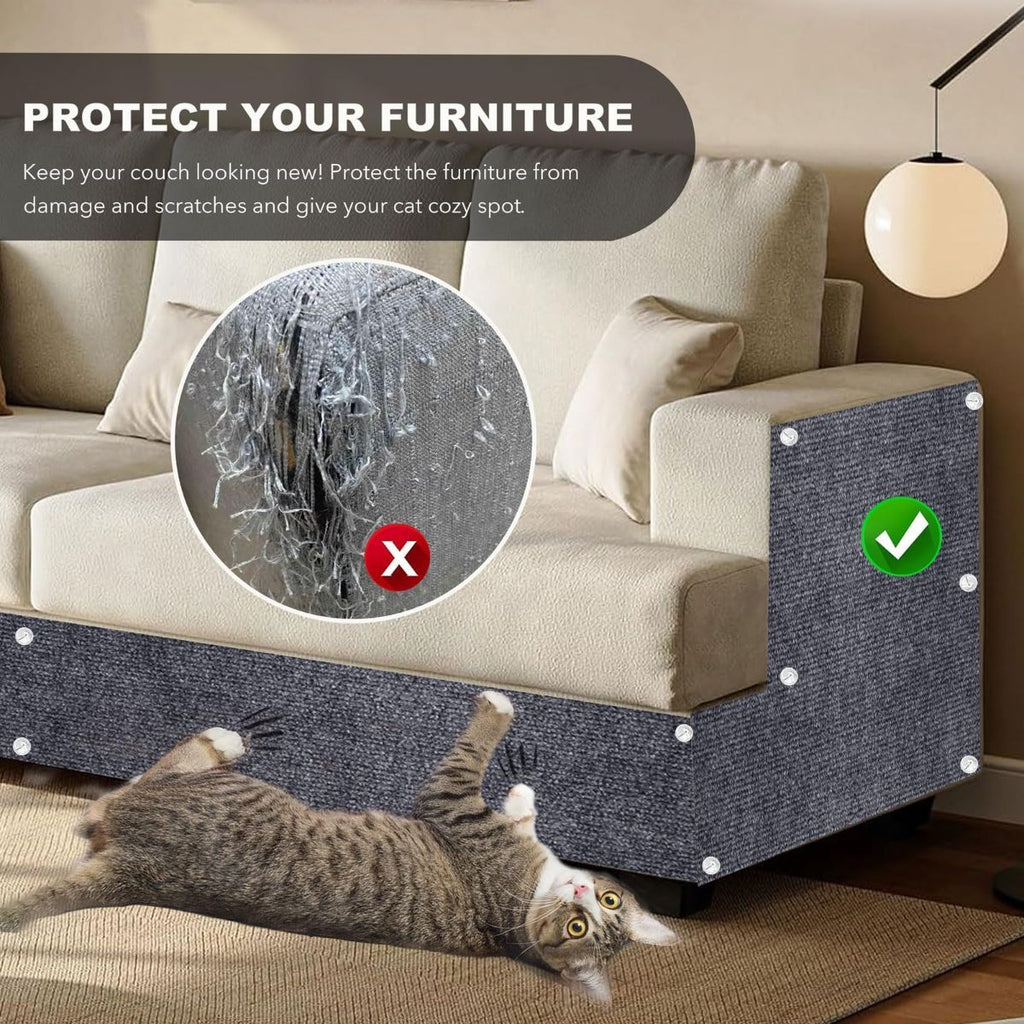 196.8"X15.8" Self-Adhesive Cat Scratching Mat - Durable Couch Protector from Cat Claws, DIY Furniture Protector from Cats Scratching, Sticky cat Scratch Wall mat- No Residue, Safe for Cats - Gray