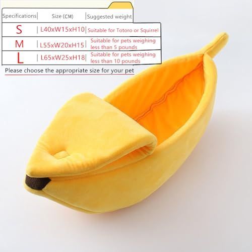 Medium Creative Banana Shape pet Bed, Warm and Soft Banana Bed for Hedgehog, Hamster Chinchilla, Guinea Pigs, Ferret,Kitten Puppy - Yellow