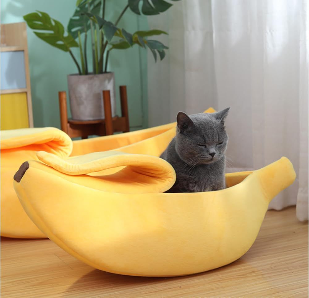 Medium Creative Banana Shape pet Bed, Warm and Soft Banana Bed for Hedgehog, Hamster Chinchilla, Guinea Pigs, Ferret,Kitten Puppy - Yellow