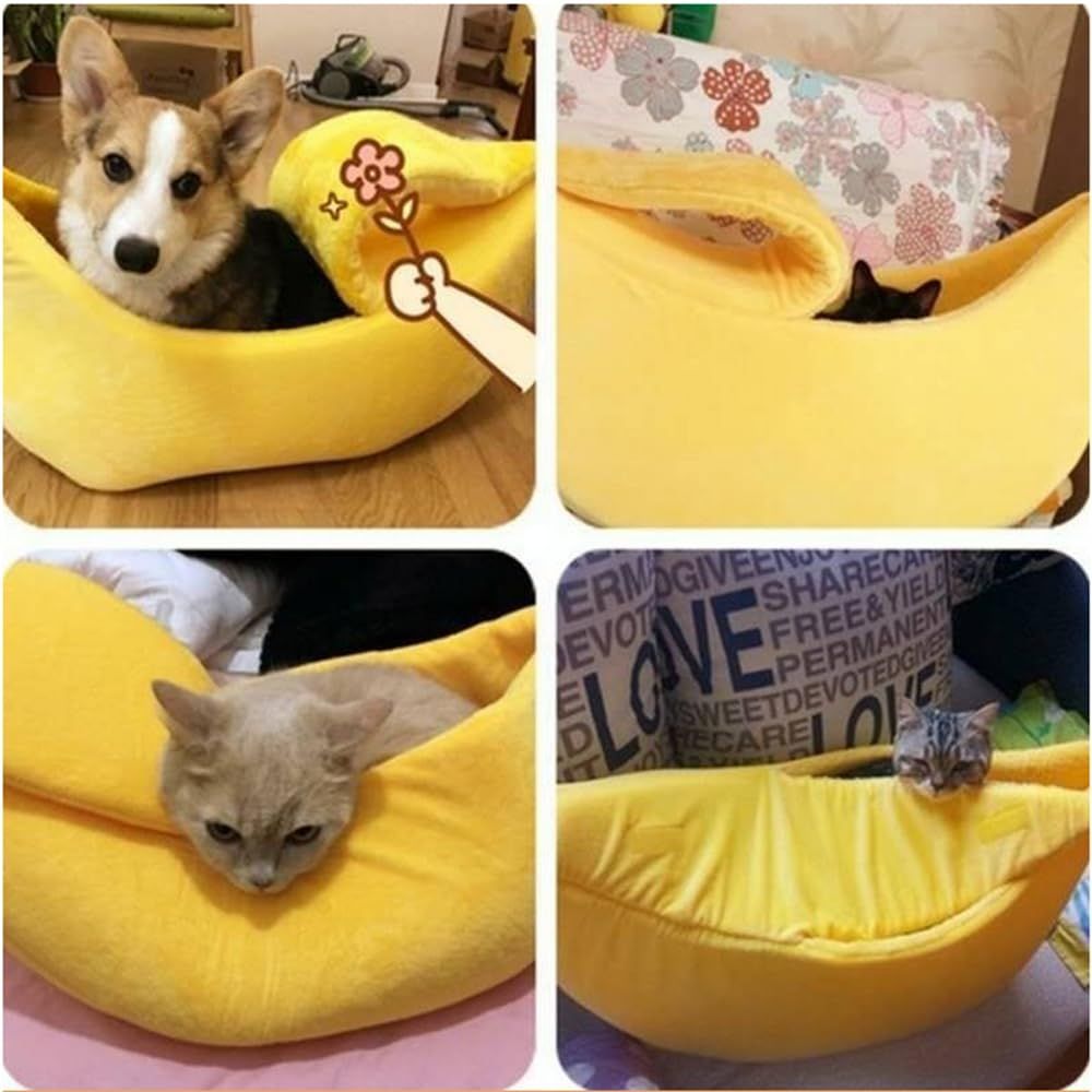 Medium Creative Banana Shape pet Bed, Warm and Soft Banana Bed for Hedgehog, Hamster Chinchilla, Guinea Pigs, Ferret,Kitten Puppy - Yellow