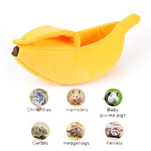 Small Creative Banana Shape pet Bed, Warm and Soft Banana Bed for Hedgehog, Hamster Chinchilla, Guinea Pigs, Ferret,Kitten Puppy - Yellow