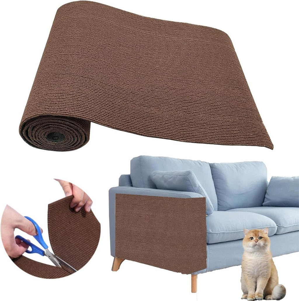 118"X15.8" Self-Adhesive Cat Scratching Mat - Durable Couch Protector from Cat Claws, DIY Furniture Protector from Cats Scratching, Sticky cat Scratch Wall mat- No Residue, Safe for Cats - Brown