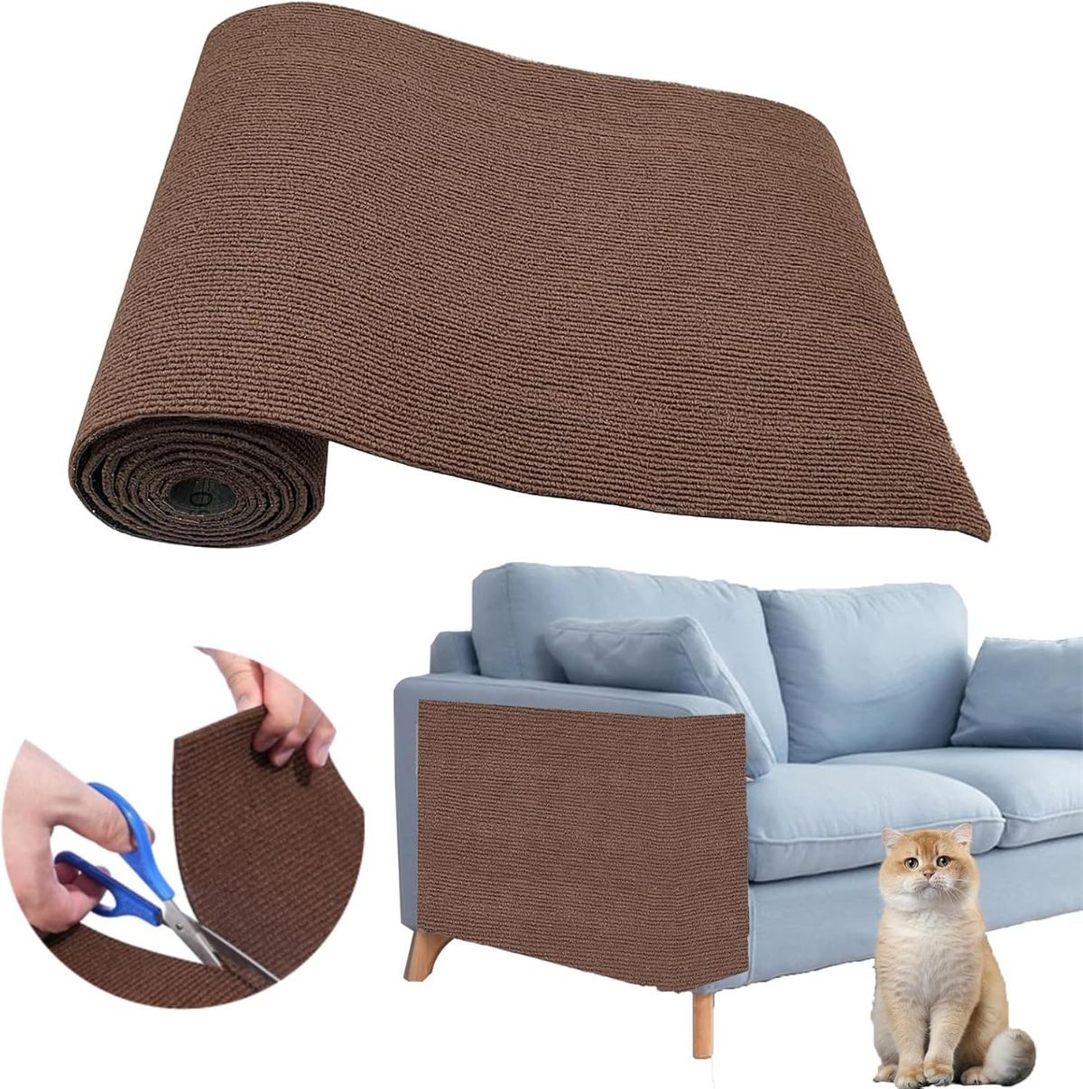 118"X15.8" Self-Adhesive Cat Scratching Mat - Durable Couch Protector from Cat Claws, DIY Furniture Protector from Cats Scratching, Sticky cat Scratch Wall mat- No Residue, Safe for Cats - Brown