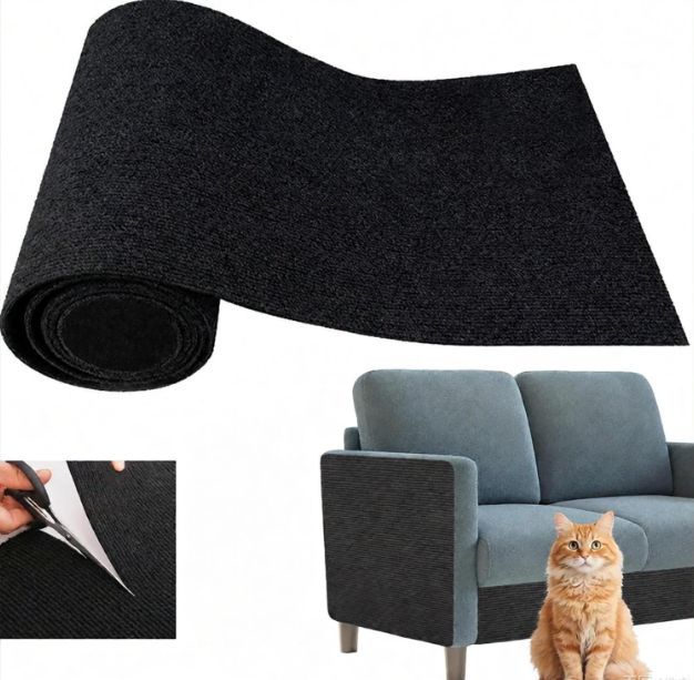 78.7"X15.8" Self-Adhesive Cat Scratching Mat - Durable Couch Protector from Cat Claws, DIY Furniture Protector from Cats Scratching, Sticky cat Scratch Wall mat- No Residue, Safe for Cats - Black