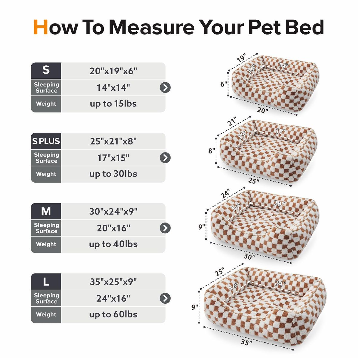 Dog Beds -Cute Cat Beds for Indoor Cats Calming Pet Beds, Rectangle Orthopedic Cuddle Puppy Bed with Jacquard Shaggy Plush & Anti Slip Bottom - Brown - Size L
