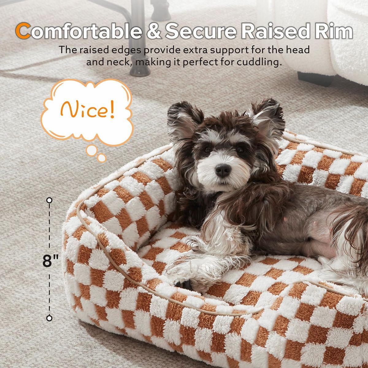 Dog Beds -Cute Cat Beds for Indoor Cats Calming Pet Beds, Rectangle Orthopedic Cuddle Puppy Bed with Jacquard Shaggy Plush & Anti Slip Bottom - Gray - Size L
