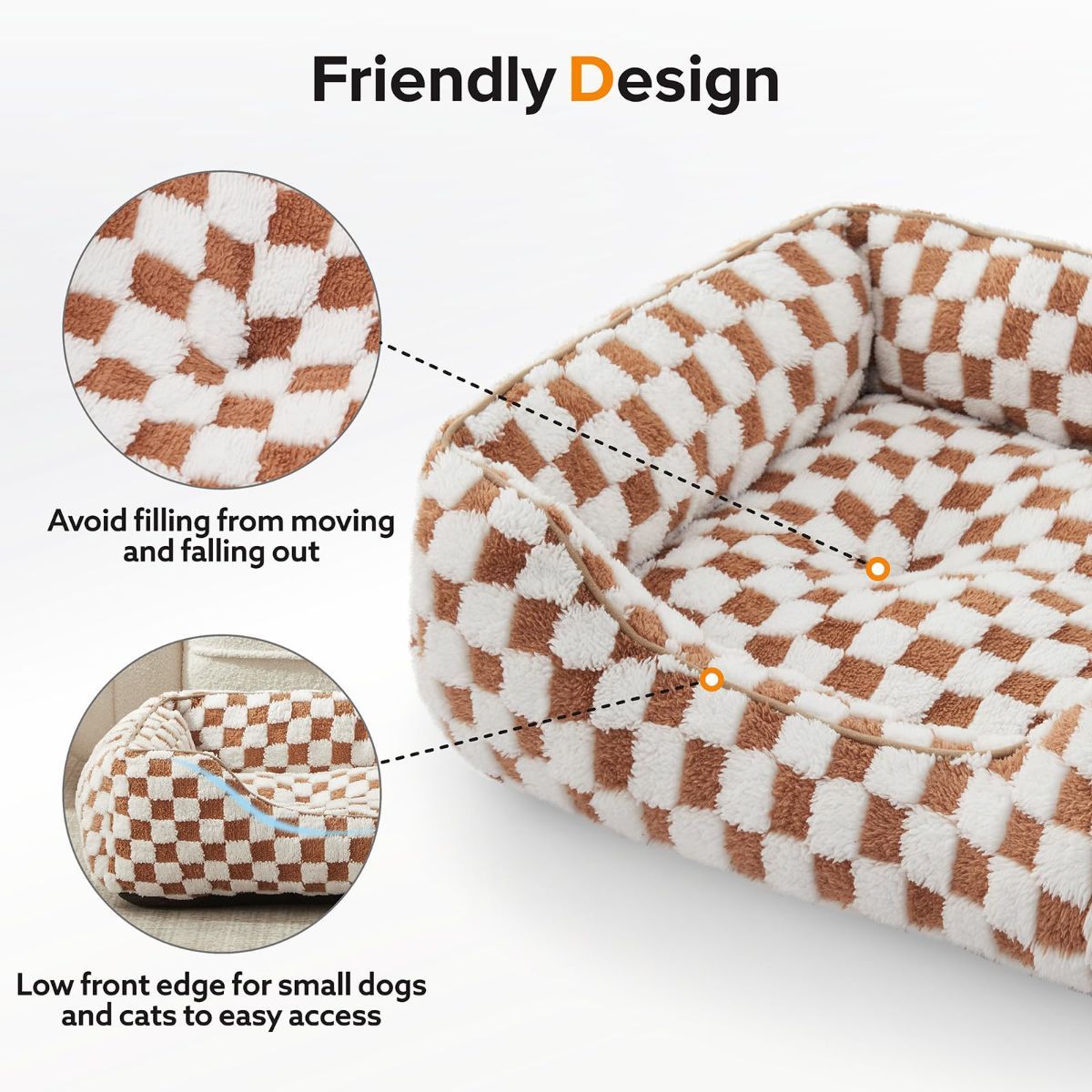 Dog Beds -Cute Cat Beds for Indoor Cats Calming Pet Beds, Rectangle Orthopedic Cuddle Puppy Bed with Jacquard Shaggy Plush & Anti Slip Bottom - Gray - Size L