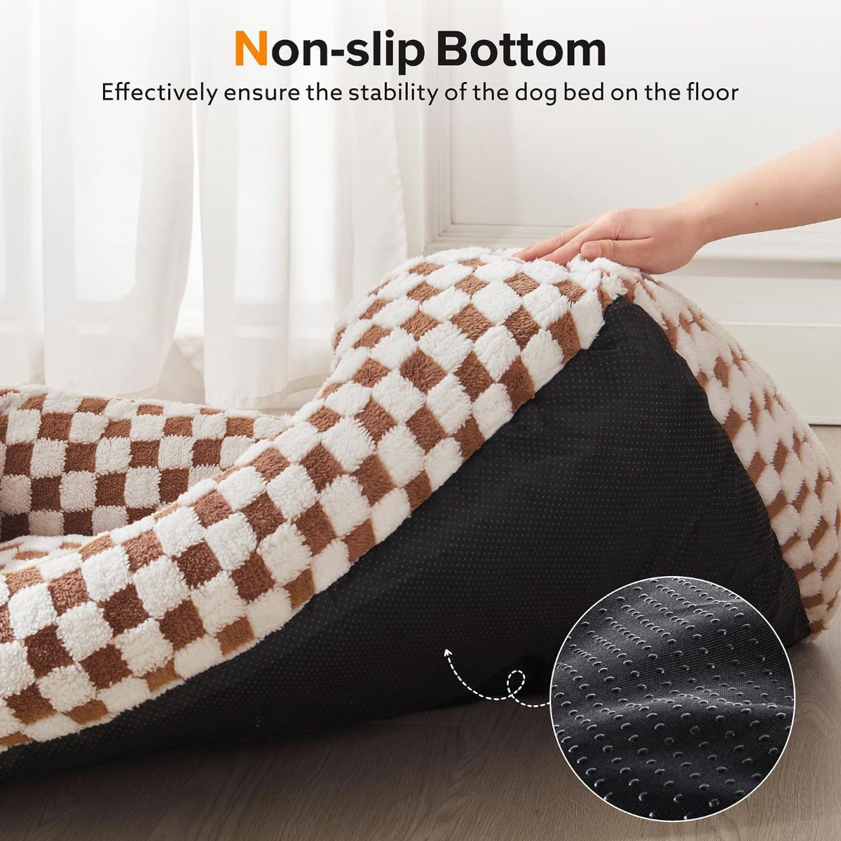 Dog Beds -Cute Cat Beds for Indoor Cats Calming Pet Beds, Rectangle Orthopedic Cuddle Puppy Bed with Jacquard Shaggy Plush & Anti Slip Bottom - Gray - Size M
