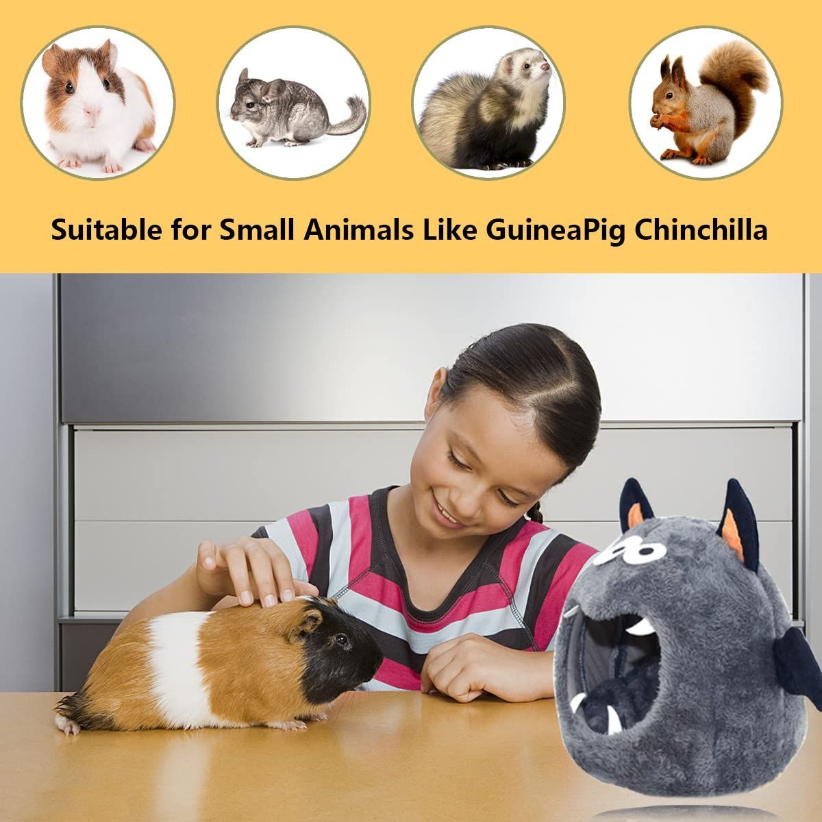 Guinea Pig Bed Hideouts Warm Small Animal Pet Beds Monster Hamster Bed House Accessorie for Guinea Pig Chinchilla Hedgehog Hamster