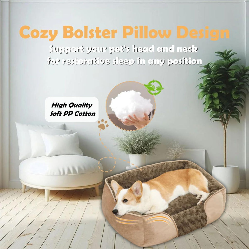 Dog Bed for Small Medium Dogs, Cat Bed for Indoor Cats. Washable Orthopedic Dog Bed. Removable Sleeping Mat, Durable Pet Bed with Anti-Slip Bottom - Camel - Size 63cm×53cm