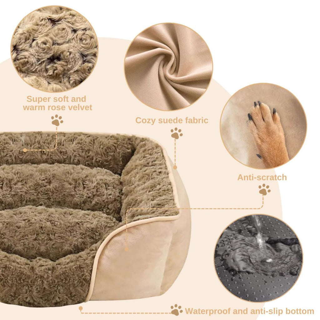 Dog Bed for Small Medium Dogs, Cat Bed for Indoor Cats. Washable Orthopedic Dog Bed. Removable Sleeping Mat, Durable Pet Bed with Anti-Slip Bottom - Camel - Size 63cm×53cm