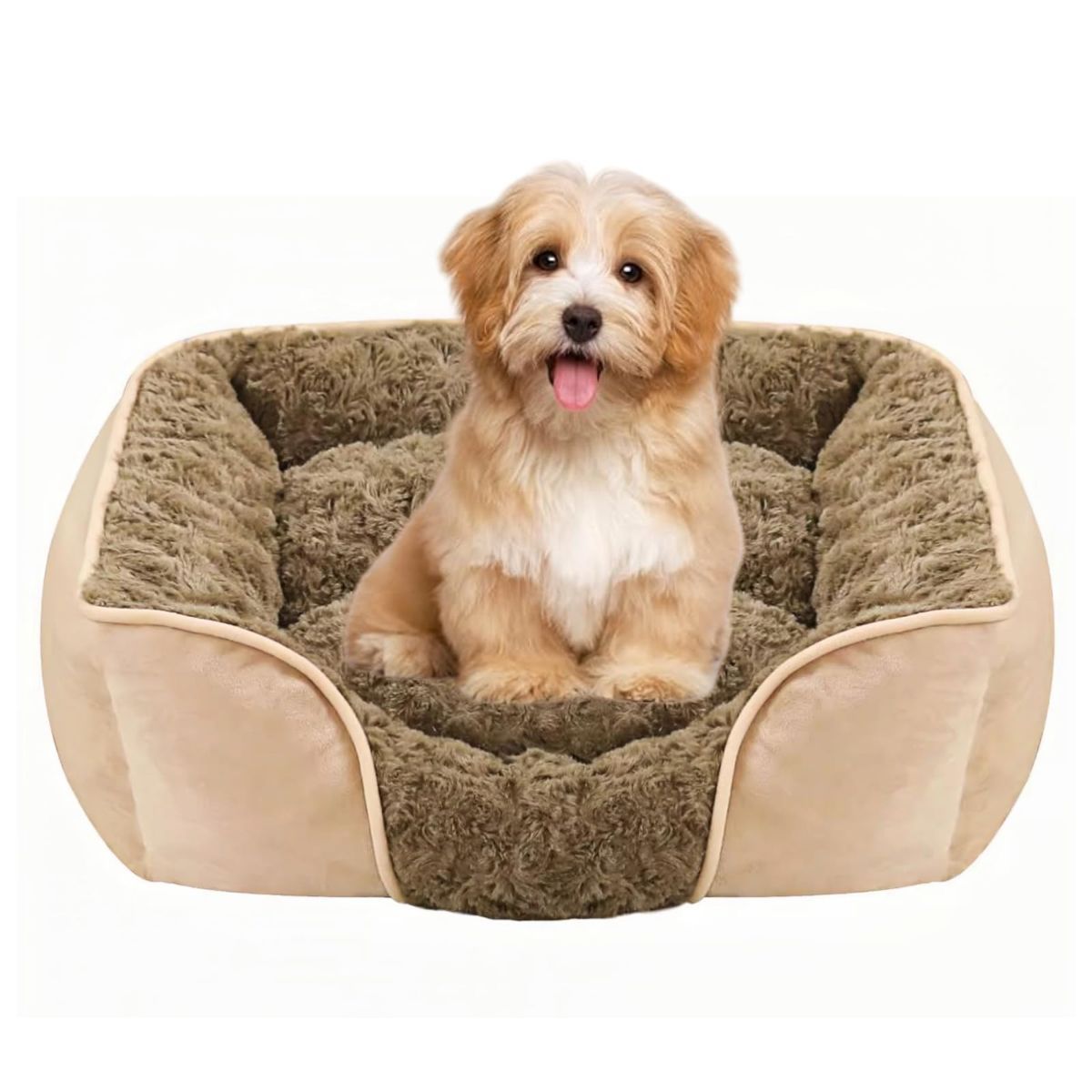 Dog Bed for Small Medium Dogs, Cat Bed for Indoor Cats. Washable Orthopedic Dog Bed. Removable Sleeping Mat, Durable Pet Bed with Anti-Slip Bottom - Camel - Size 76cm*60cm
