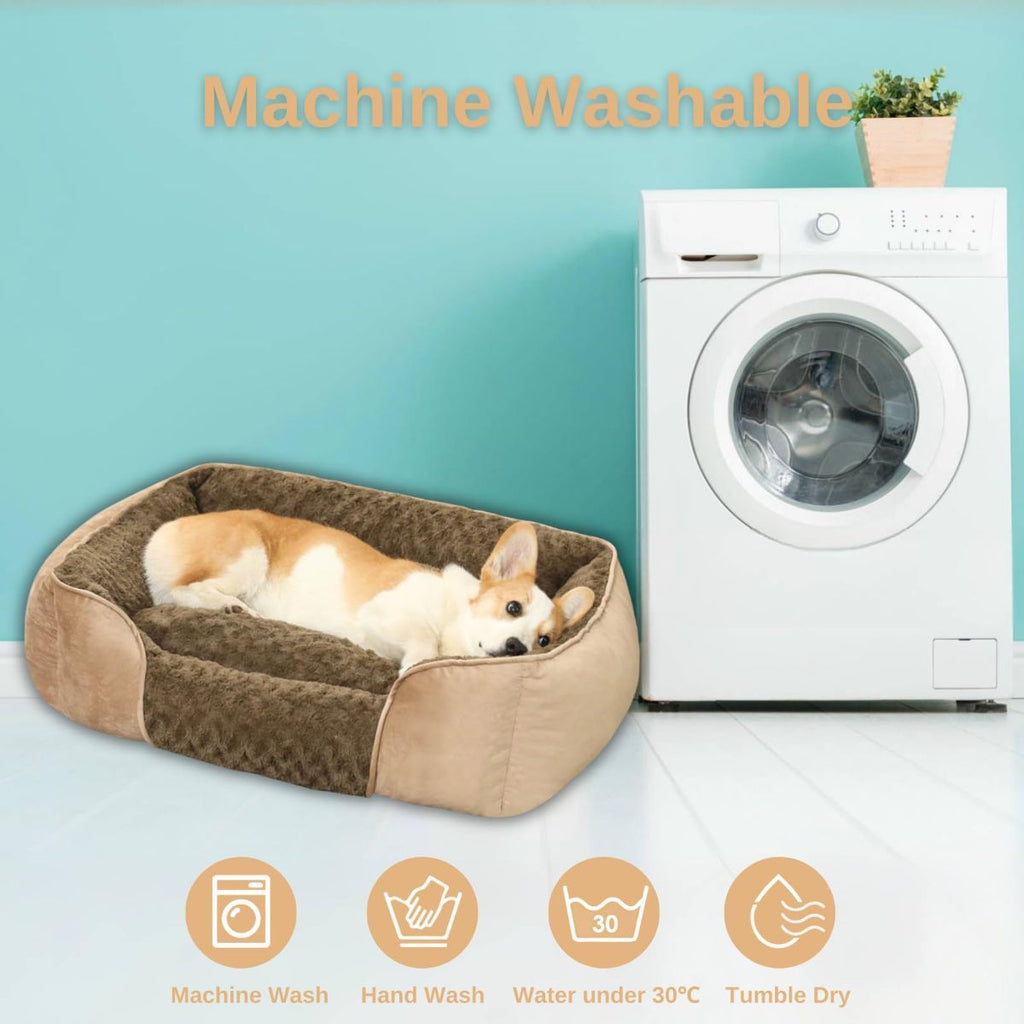 Dog Bed for Small Medium Dogs, Cat Bed for Indoor Cats. Washable Orthopedic Dog Bed. Removable Sleeping Mat, Durable Pet Bed with Anti-Slip Bottom - Camel - Size 76cm*60cm