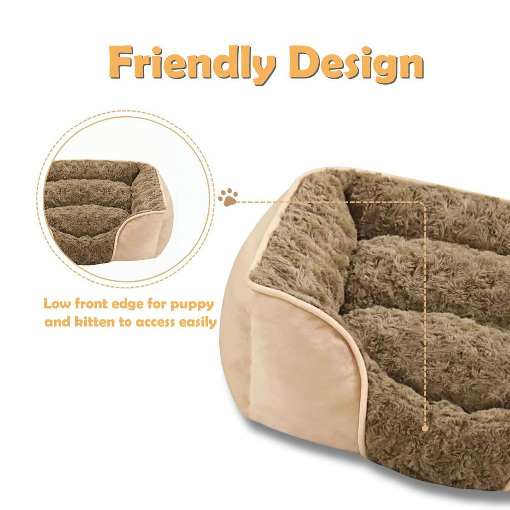 Dog Bed for Small Medium Dogs, Cat Bed for Indoor Cats. Washable Orthopedic Dog Bed. Removable Sleeping Mat, Durable Pet Bed with Anti-Slip Bottom - Camel - Size 76cm*60cm