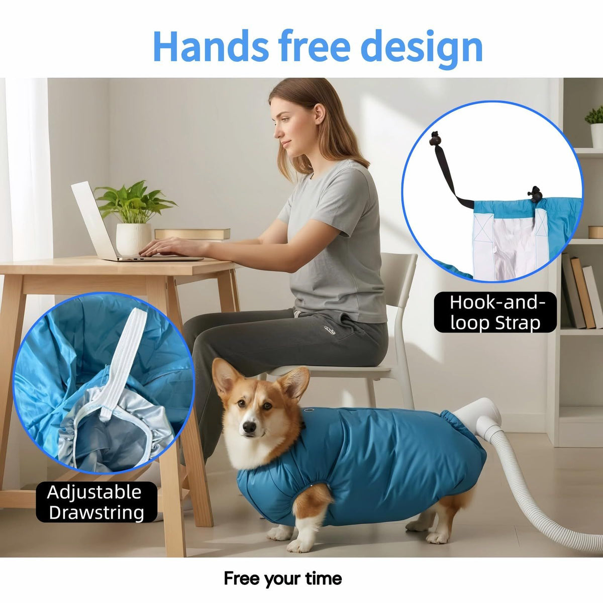 Dog Drying Bag for Quick Home Drying – Hassle-Free Grooming After Baths, S (Blue)