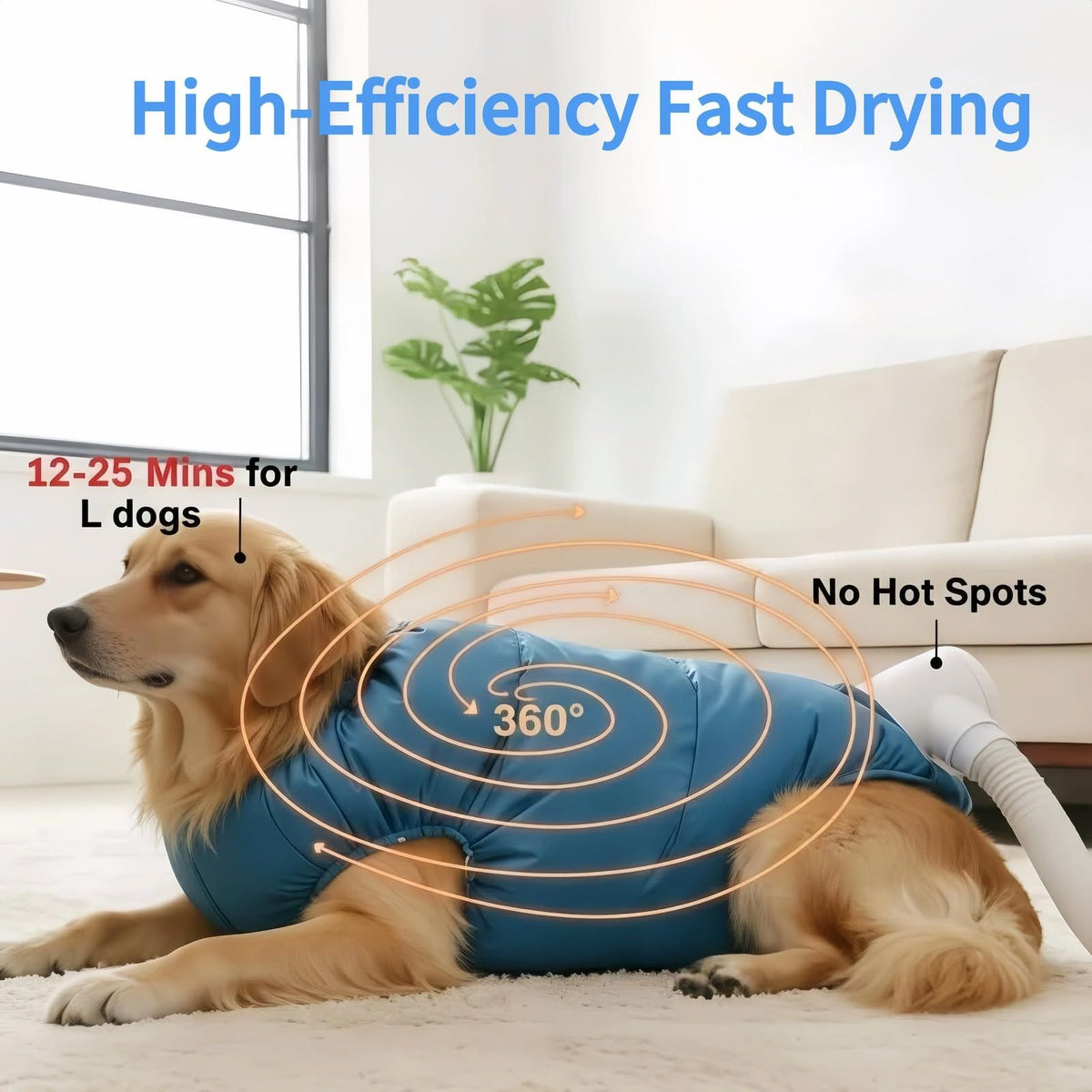 Dog Drying Bag for Quick Home Drying – Hassle-Free Grooming After Baths, M (Blue)