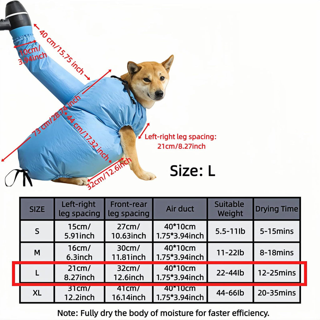 Dog Drying Bag for Quick Home Drying – Hassle-Free Grooming After Baths, M (Blue)