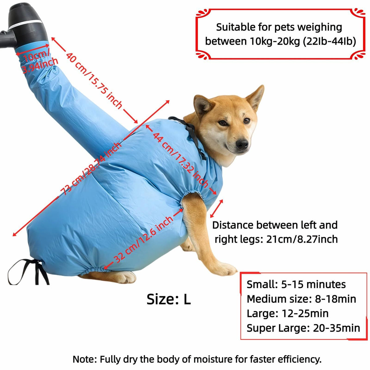 Dog Drying Bag for Quick Home Drying – Hassle-Free Grooming After Baths, L (Blue)