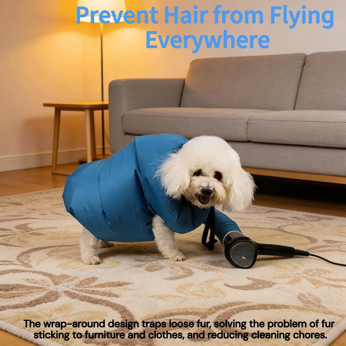 Dog Drying Bag for Quick Home Drying – Hassle-Free Grooming After Baths, XL (Blue)