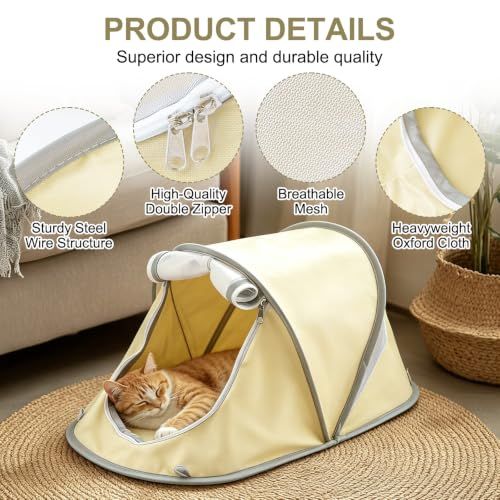 Portable Foldable Pet Tent for Cats Dogs Small Pets Indoor Outdoor Use (Gray)