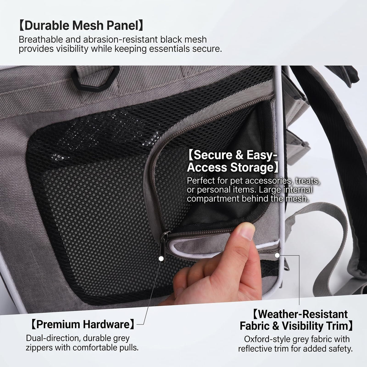 Dog Bike Basket Pet Carrier Backpack 3-in-1, Foldable Expandable Cat Carrier for Bicycle Handlebar, Soft-Sided Breathable Mesh Travel Bag for Small Dogs Cats Up to 18 lbs(gray)